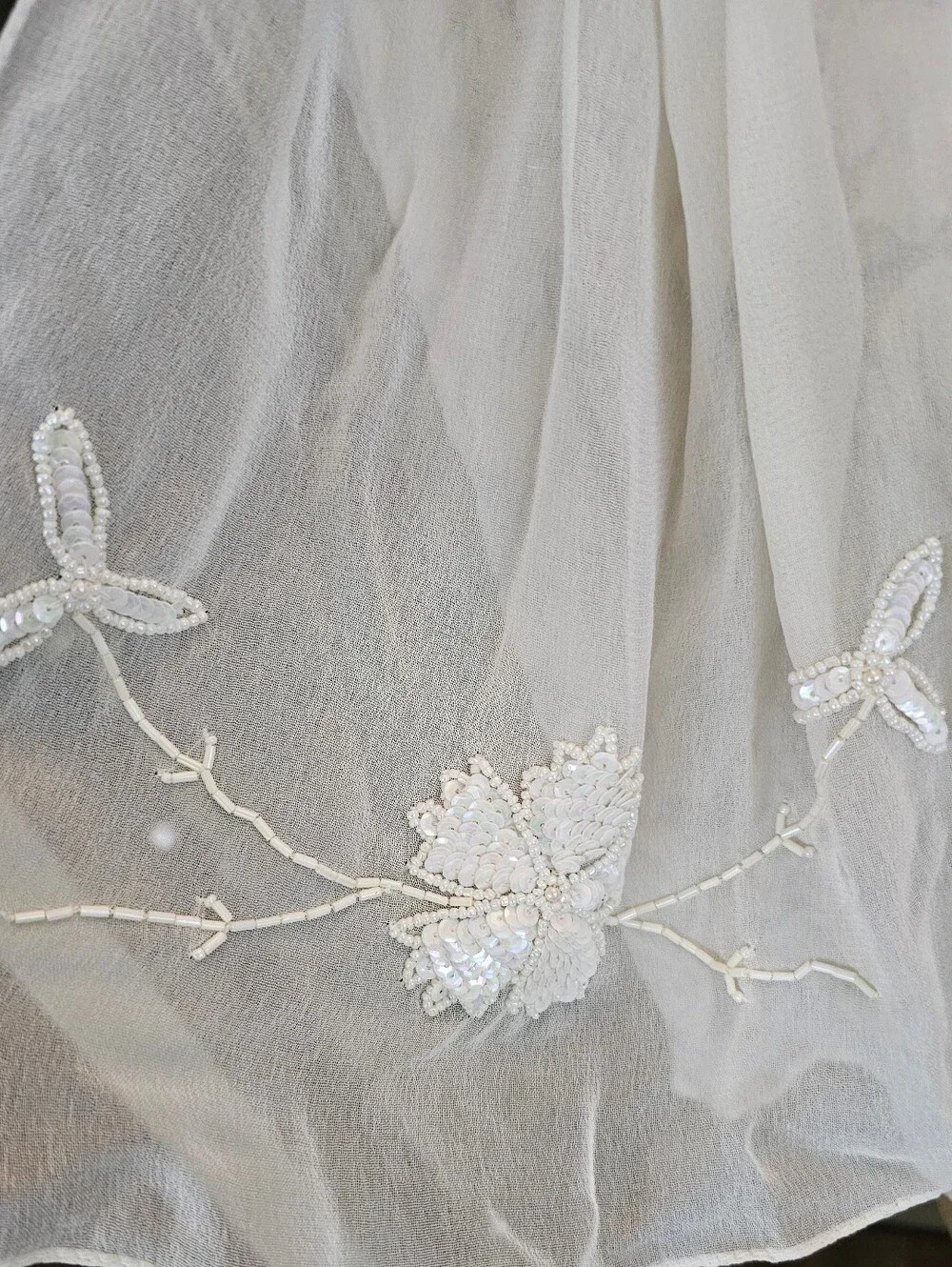 2PC Winter White Beaded Silk & Velvet Burnout (Devore) Scarves by NY&Company